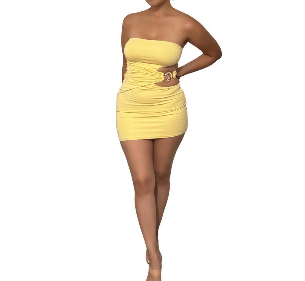 NEW LUCY IN THE SKY chelsea cutout bodycon dress in yellow